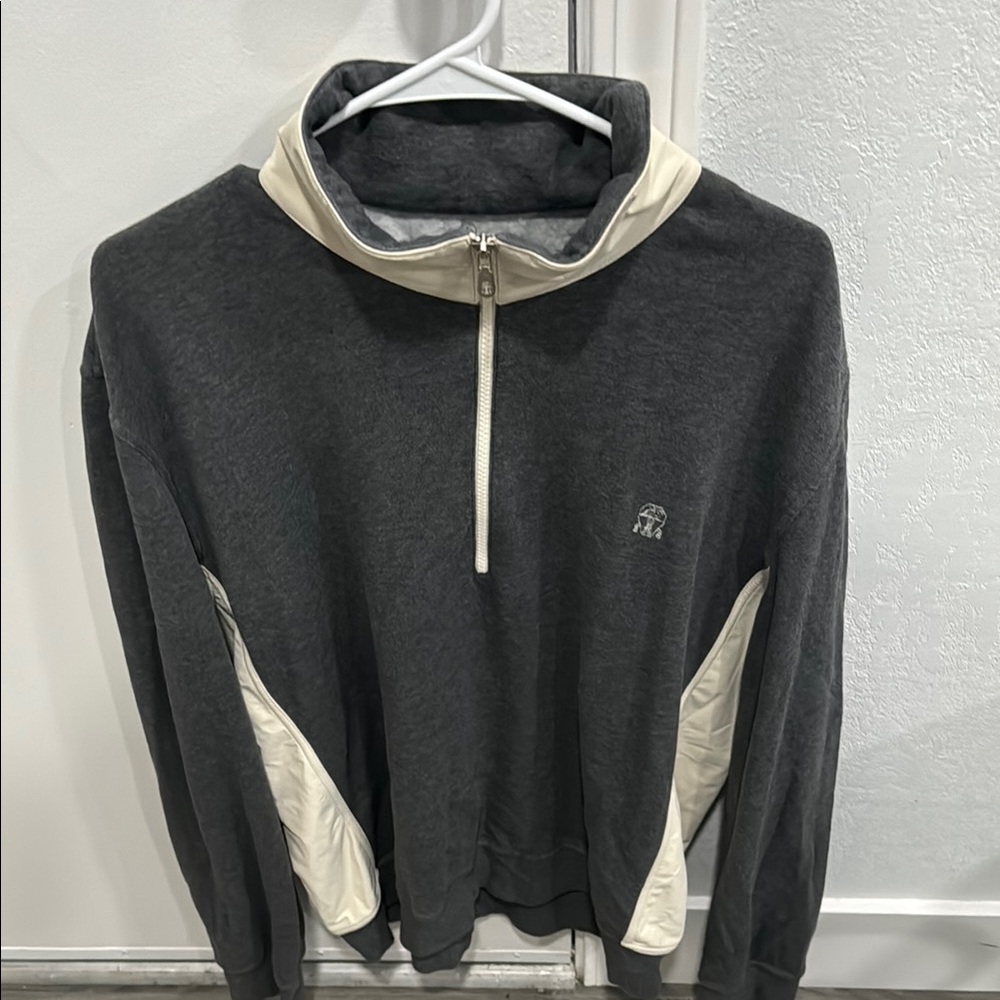 Cream Zip Up Sweater with High Collar